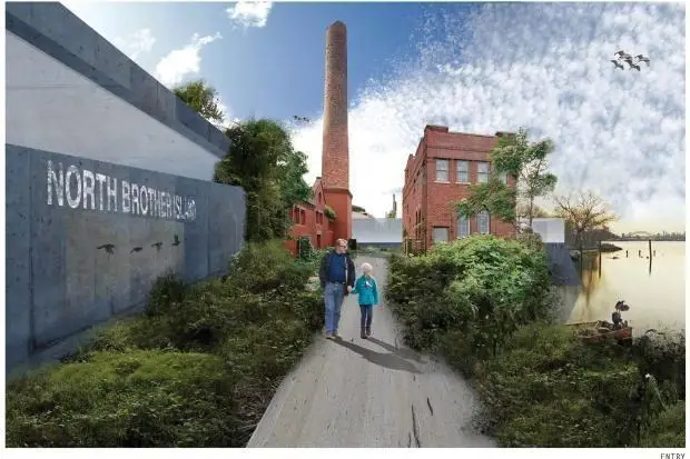 an artist's rendering of a couple walking down a path