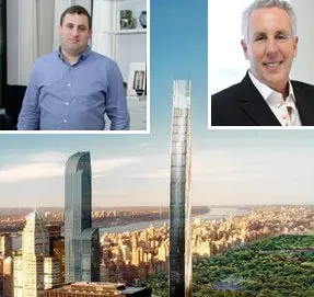 michael stern (inset), a rendering of 107 west 57th street (credit: shop architects). and kevin maloney (inset). one57