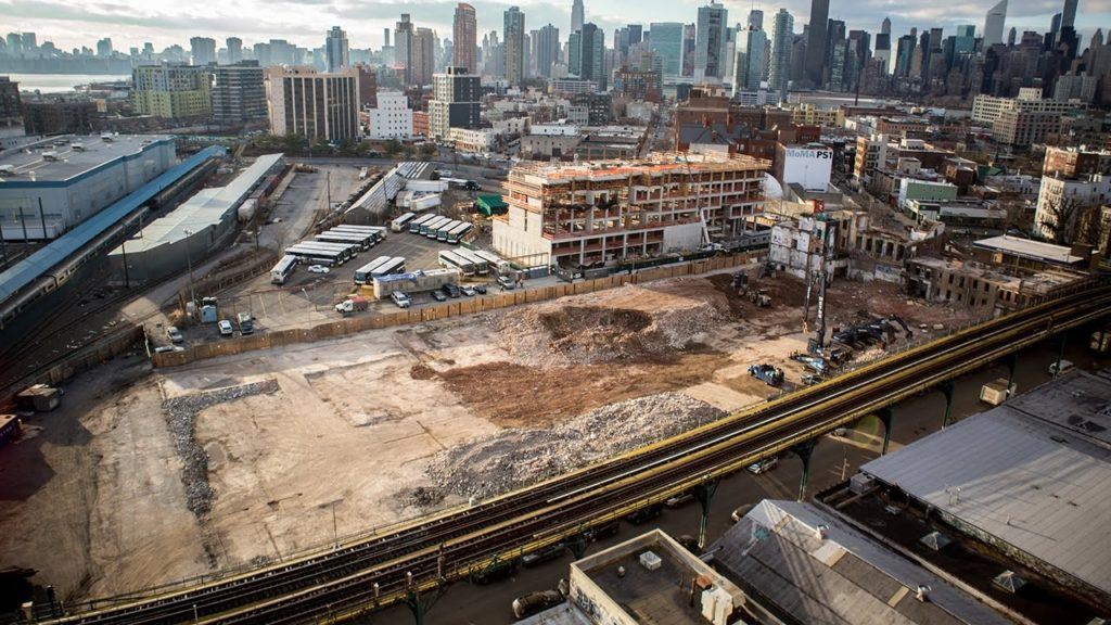 an aerial view of a construction site in the city