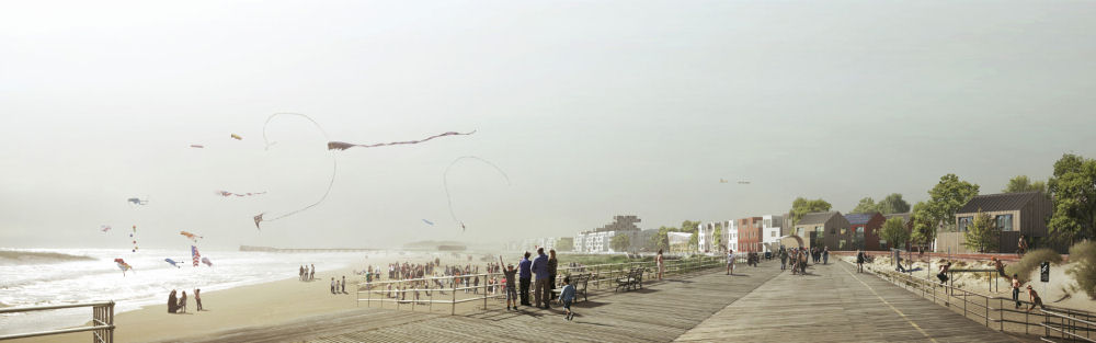 people are flying kites at the beach on a cloudy day