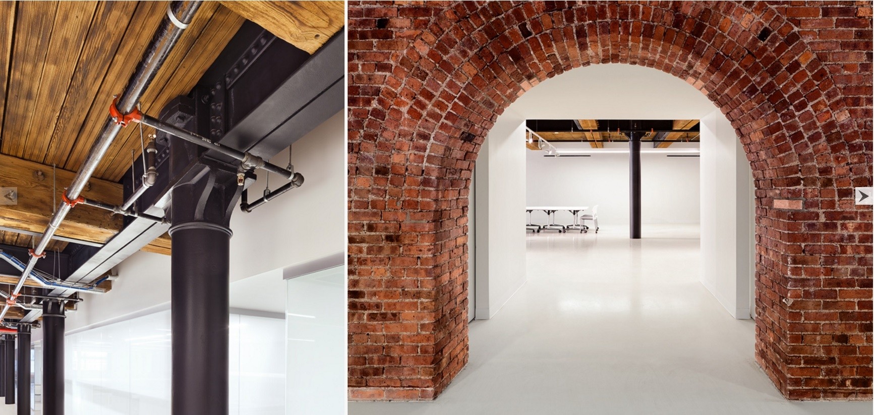 two pictures of a brick wall and an open doorway